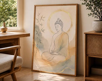 Buddha Meditation PRINT, Minimalist Buddhist Wall Art, Spiritual Yoga Studio Decor