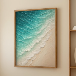 Luxury Textured Ocean Wall Art – Elegant Aerial Beach Print in Turquoise and Sand Tones