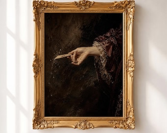 Rococo Hand Holding Letter Print, Moody Victorian Baroque Wall Art