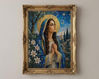 Mary Magdalene Print, Mosaic Christian Wall Art, Art Nouveau Spiritual Painting, Catholic Faith Decor