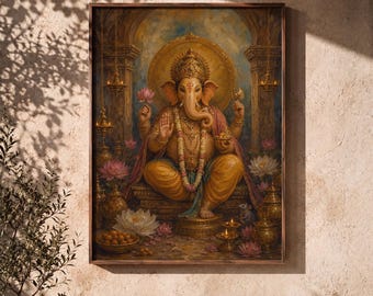 Lord Ganesha PRINT, Hindu God Wall Art, Spiritual Indian Painting for Yoga Studio Decor