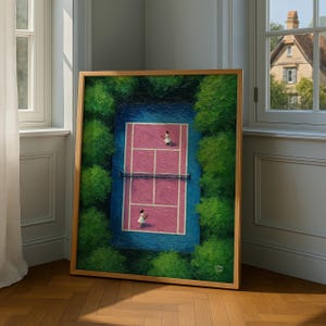 Pink Tennis Court Art Print: Modern Whimsical Tennis Decor