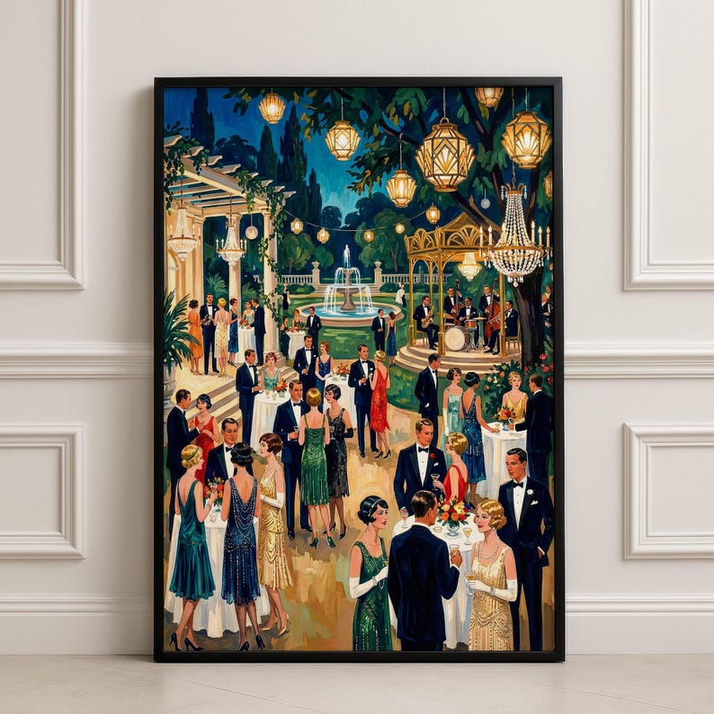 Classical Romance Roaring Twenties Art Print, Gatsby Style Garden Party ...