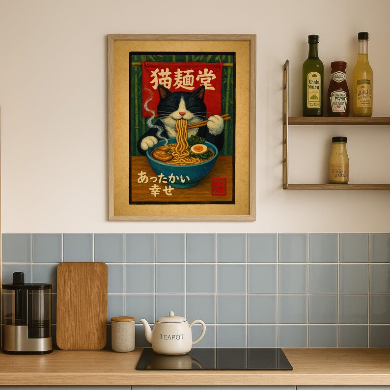Vintage Japanese Cat Ramen Poster – Kitchen Wall Art - Etsy