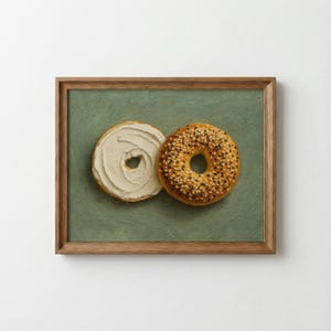 Everything Bagel Oil Painting Print, Kitchen Still Life Art