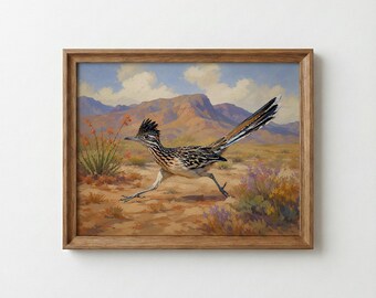 Roadrunner Desert PRINT, Southwestern Bird Wall Art, Vintage Wildlife Painting, Western Home Decor