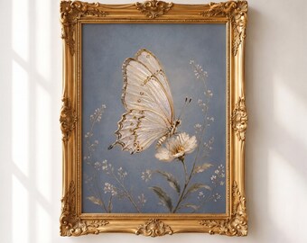 Butterfly PRINT, Vintage Entomology Wall Art, Neutral Insect Painting, Antique Nature Decor