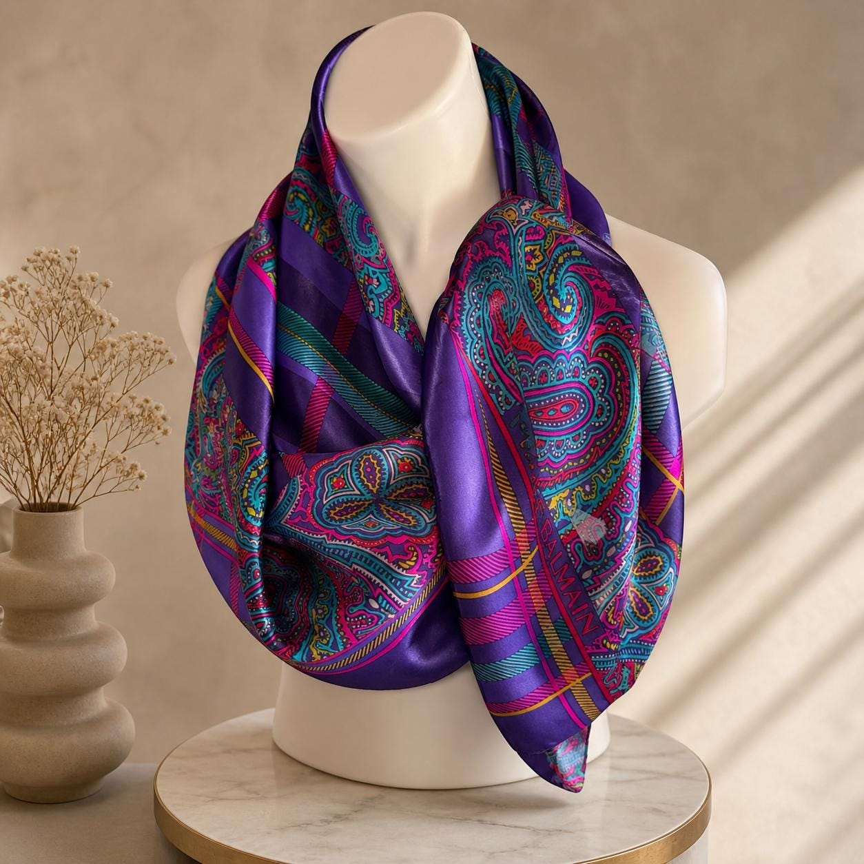 PIERRE BALMAIN×SAGAMINK シェアードミンク パープル 総柄 Pierre Balmain Scarf - Etsy