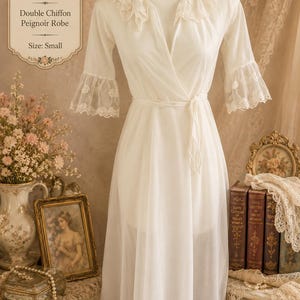 Vintage Felina 70-tals volangkrage dubbel chiffong Peignoir Robe S