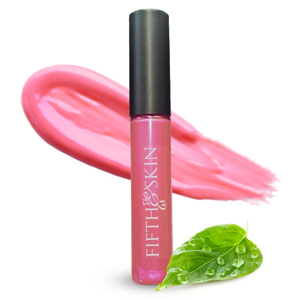ORGANIC Lip Gloss - PINK ROSE - All Natural - Organic Ingredients - Gluten Free - Paraben Free - Lead Free - Vegetarian - Cruelty Free