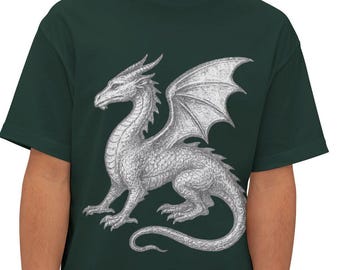 Fantasy Dragon Graphic Tee: Unisex Baumwolle Übergröße Boxy Fit