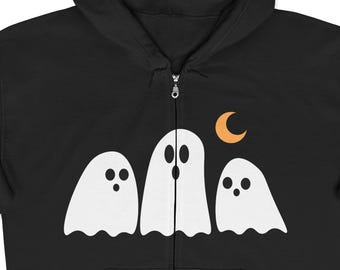 Ghosts Full Zip Hoodie, Cute Halloween Sweatshirt, Unisex Zippered Hoodie, Fall Fashion, Cozy Ghost Apparel