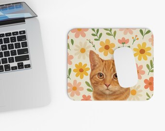Orange Katzen-Mausunterlage - Blumen Schreibtisch Dekor, Geschenk Katzenliebhaber