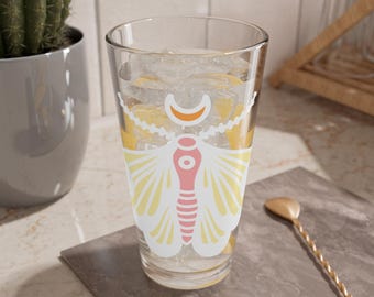 Stilisierte Motten Illustration Mischglas | 16 Unzen Pint Glas, Barware