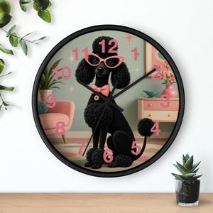 Retro Black Poodle Illustration Wall Clock | Mid Century Atomic Art