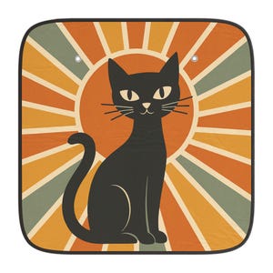 Astro Katze Retro Sunburst Design, Fahrzeug-Windschutzscheiben-Sonnenblende, Autofenster-Sonnenschutz, Katzenliebhaber-Geschenk, Retro-Autozubehör