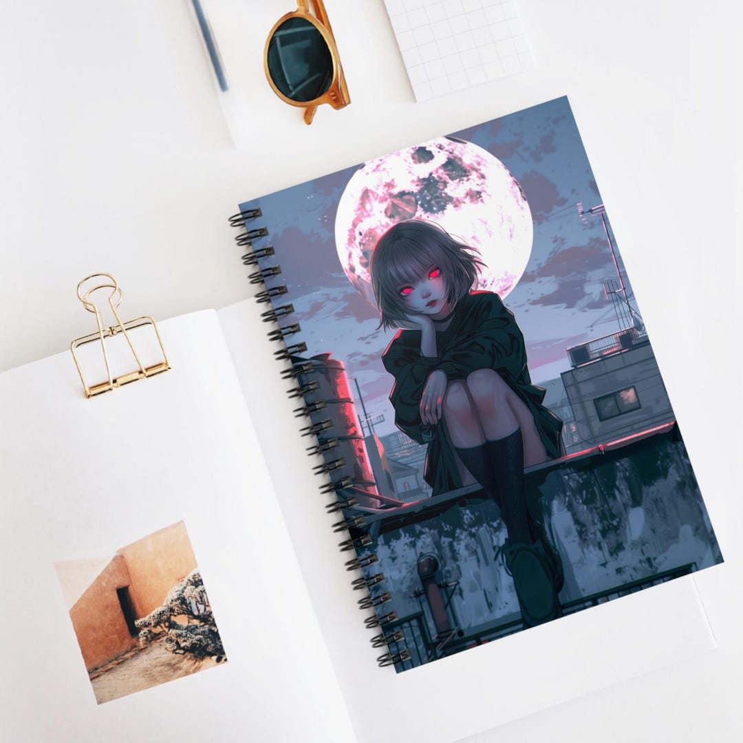 Anime Girl Spiral Notebook - Dark Moonlit Portrait, Student Journal - Etsy