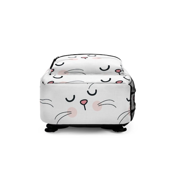 aizhe kids backpack white cat Cute Cat Face Backpack, Animal Lover Gift, School Backpack, Kids Backpack,  Unique Bag for Cat Enthusiasts