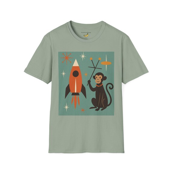 Retro Rocket Monkey Graphic Tee: Unisex Space T-shirt - Etsy