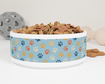 Comedero personalizado para mascotas: plato de cerámica con estampado de patas para comida y agua