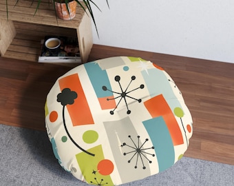Mid Century Atomic Pattern Tufted Floor Pillow