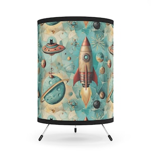 Retro Space Tripod Lamp: Kids Room Lighting, Astronaut Gift