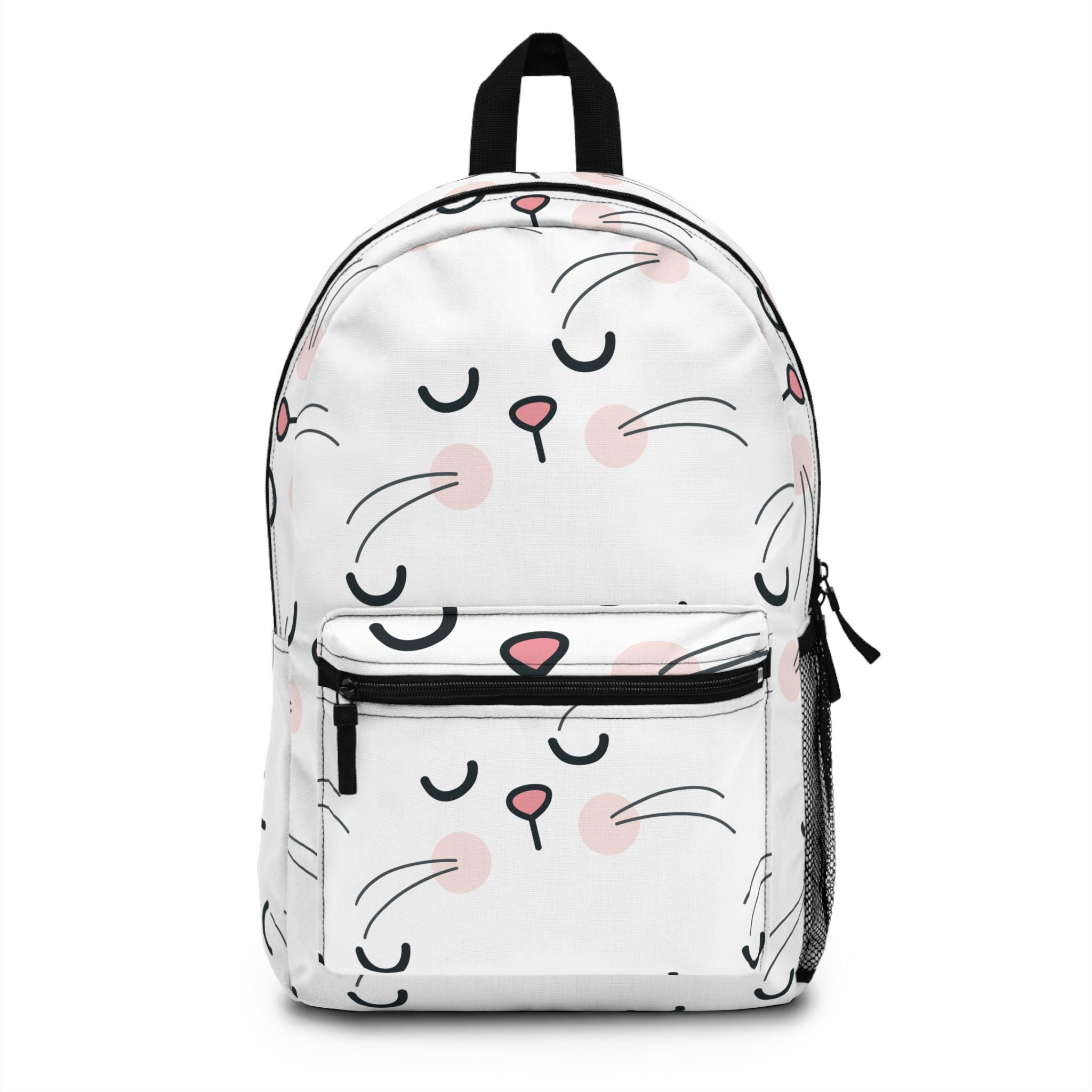 aizhe kids backpack white cat Cute Cat Face Backpack, Animal Lover Gift, School Backpack, Kids Backpack,  Unique Bag for Cat Enthusiasts
