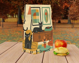 Vintage lunchtas met kattenprint: geïsoleerde draagtas van polyester