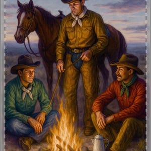 Vintage ingelijste cowboyposter: westerse woondecoratie