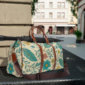 Floral Waterproof Travel Duffle Bag: Nylon Weekend Getaway Luggage