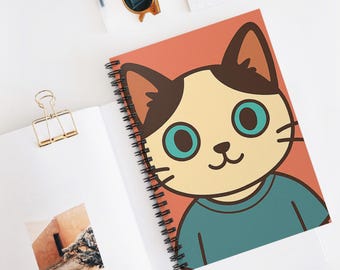 Niedliches Katzen Spiralblock, Niedliches Kitty Journal, Geschenk für Katzen Liebhaber, Linoliertes Tagebuch, Kawaii Tier Notizblock, Back to Schule Zubehör