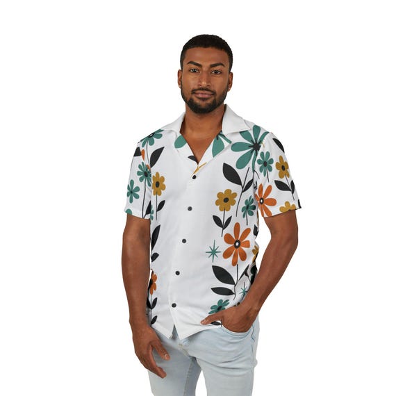 Vibrant Floral Men's Hawaiian Camp Shirt, Beachwear, Casual Summer