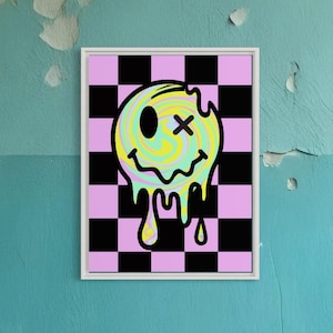 Trippy Melting Smiley Face Art Print: Psychedelic Y2K Decor (Digital Download