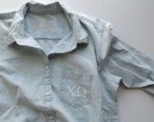 New Chi Omega Button Down Jean Shirt Size MEDIUM Ready to Ship Only One