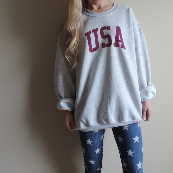 New Classic USA Ash Gray Crewneck Sweatshirt Pullover with Maroon Ink // Size S-2XL