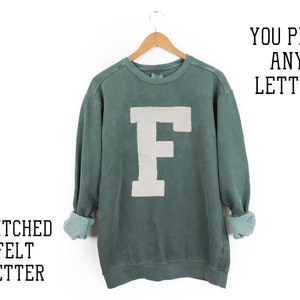 New Big Stitched Varsity Letter Comfort Colors Sweatshirt Pullover // You Pick Color // Size S-3XL