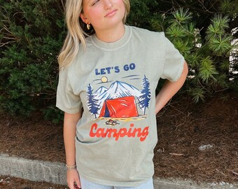 New Let's Go Camping Comfort Colors T-Shirt // Size S-3XL // You Pick Color & Size