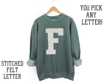 New Big Stitched Varsity Letter Comfort Colors Sweatshirt Pullover // You Pick Color // Size S-3XL