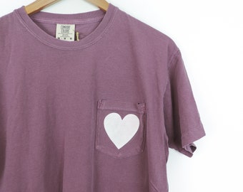 New Heart Comfort Colors Pocket Tee T-shirt // White Ink // Sizes S-2XL // You Pick Color