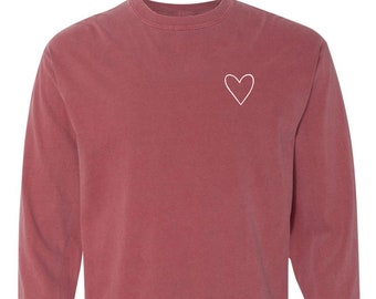 New Tiny Heart Long Sleeve Comfort Colors T-Shirt // Size S-3XL // You Pick Color & Size