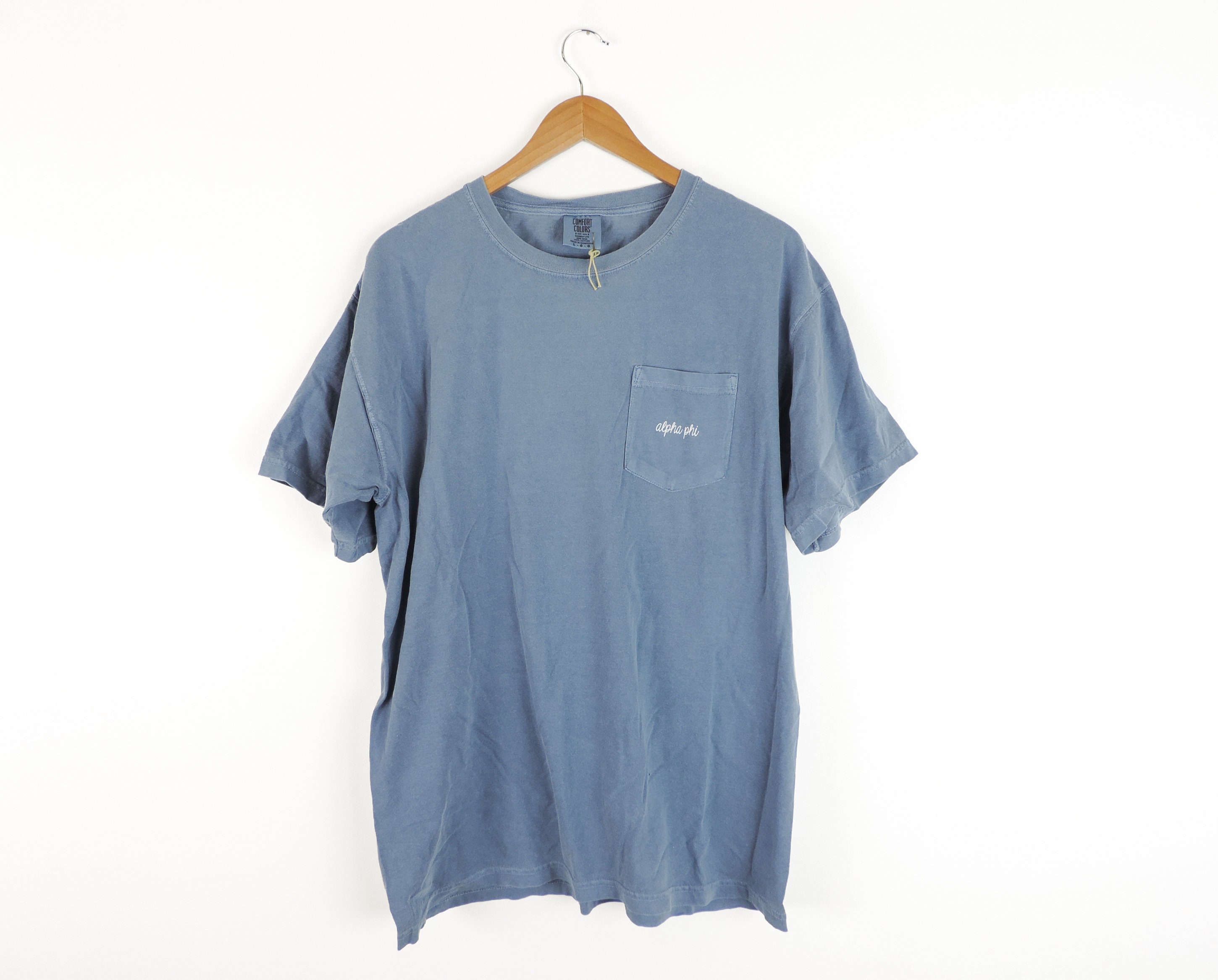 New Alpha Phi Comfort Colors Simple Cursive Pocket Tee Shirt | Etsy