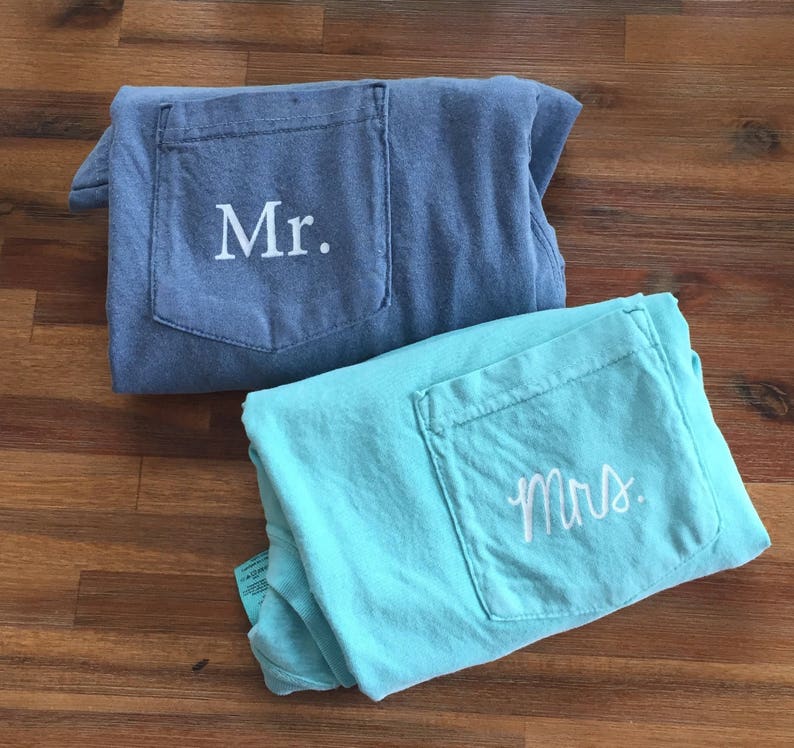 New Mr. & Mrs. Comfort Colors Pocket Tee Wedding Gift Honeymoon Shirt // Sizes S-2XL // You Pick Color image 5