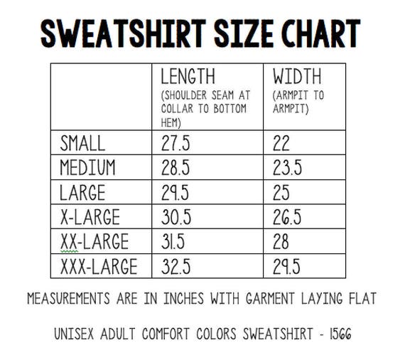 Comfort Colors Sweatshirt Size Chart