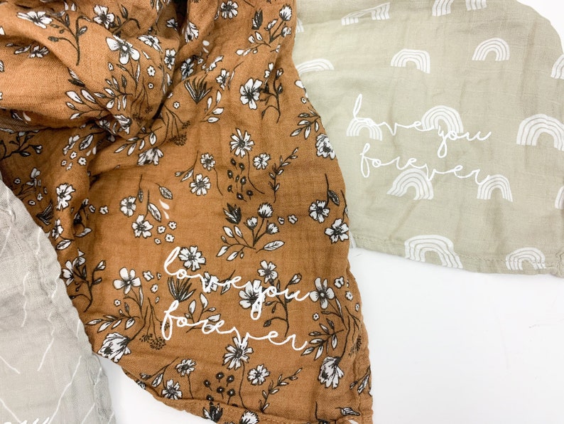 New Love You Forever Boho Baby Muslin Swaddle Blanket // Etsy