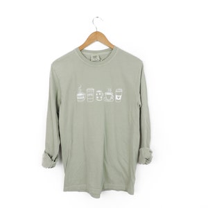 New Coffee Cup Doodle Long Sleeve Comfort Colors T-Shirt // Size S-3XL // You Pick Color & Size