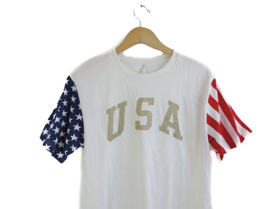 New Adult Retro USA White Stars & Striped Sleeve Unisex Shirt | Etsy