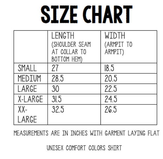 Comfort Colors T Shirt Size Chart