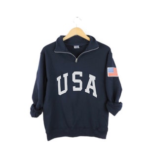 Retro USA With Flag Patch Quarter Zip Sweatshirt // Size Etsy