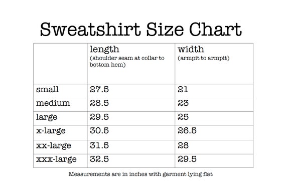 Corded Crew Sweatshirt Size Chart