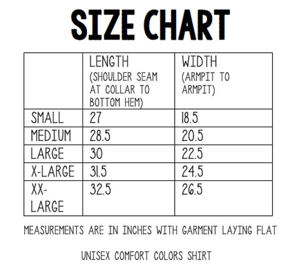 Comfort Colors Shirt Size Chart
